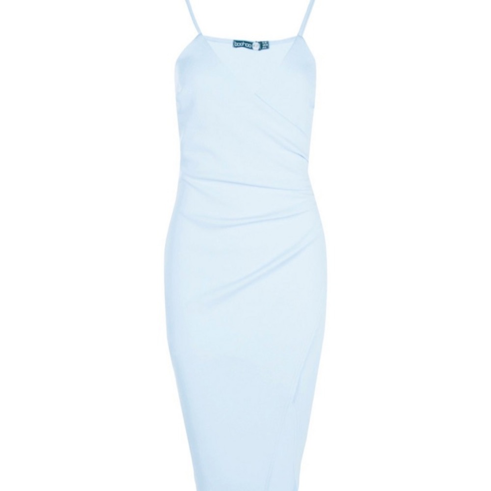 Baby Blue Strappy wrap pleated Bodycon Midi Dress